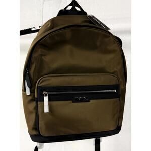 MICHAEL KORS Malone Nylon Backpack Olive Green MK Logo Front Pocket Adjustable